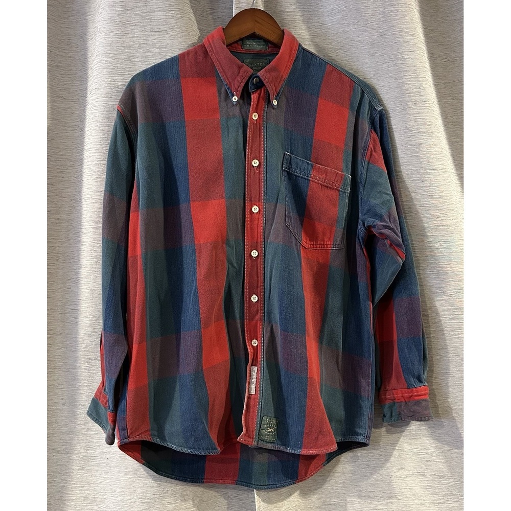 Baxter Brand Natural Clothing Shirt Men's Medium‎ 100% Cotton Plaid Blue / Red